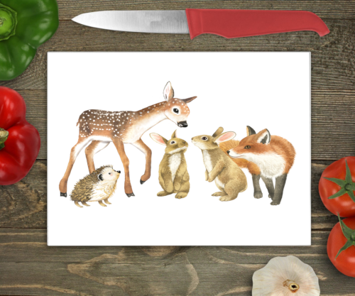 Hedgerow Animals Glass Large Glass Chopping Board - Click Image to Close